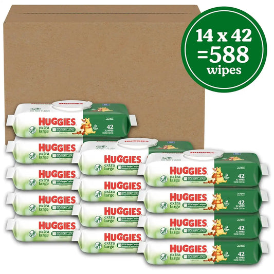 Huggies Extra Large Baby Wipes, Unscented, 14 Flip-Top Packs, 588 XL Wipes Total, Packaging May Vary