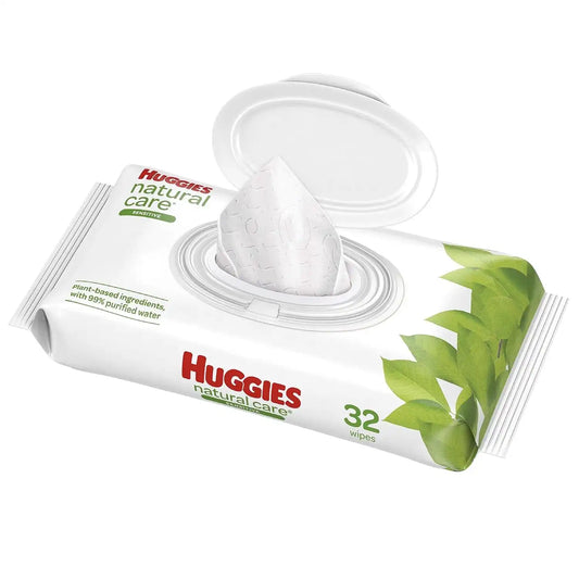 HUGGIES Natural Care Unscented Baby Wipes, Sensitive, Flip-top Pack, 32Count Total