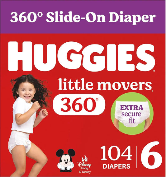 Huggies Little Movers HuggFit 360 Diapers Size 6, 104 Count (2 Packs of 52)