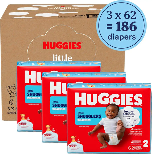 Huggies Little Snugglers Diapers Size 2, 186 Count (3 Packs of 62)