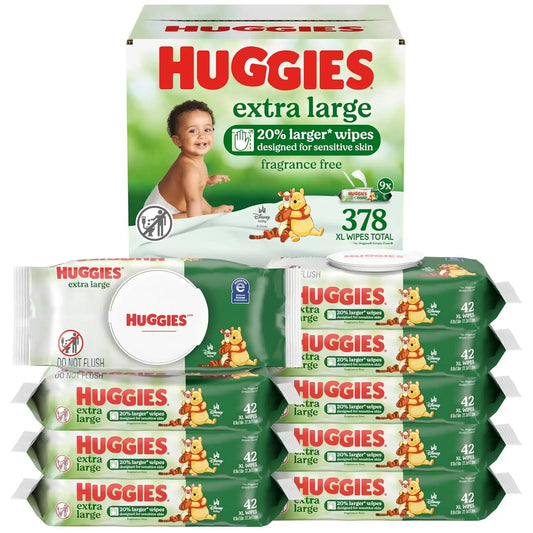 Huggies Extra Large Baby Wipes, Unscented, 9 Packs, 378 Wipes