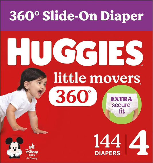 Huggies Little Movers HuggFit 360 Diapers Size 4, 144 Count (4 Packs of 36)