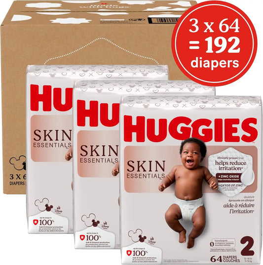 Huggies Skin Essentials Diapers Size 2, 192 Count (3 Packs of 64)
