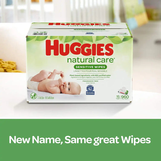HUGGIES Natural Care Unscented Baby Wipes, Sensitive, Flip-top Pack, 32Count Total