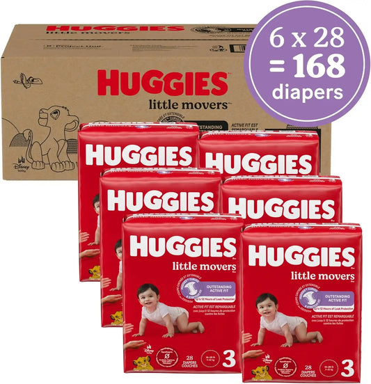 Huggies Little Movers Diapers Size 3, 168 Count (6 Packs of 28)