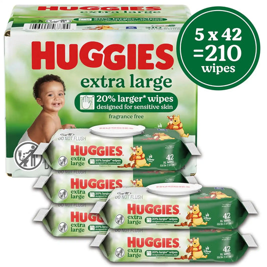 Huggies Extra Large Baby Wipes, Unscented, 5 Packs, 210 Wipes
