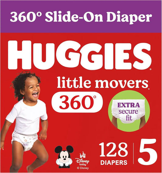 Huggies Little Movers HuggFit 360 Diapers Size 5, 128 Count (2 Packs of 64)