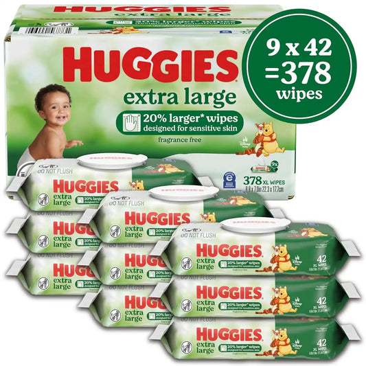 Huggies Extra Large Baby Wipes, Unscented, 9 Packs, 378 Wipes