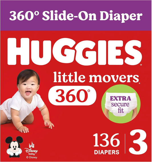 Huggies Little Movers HuggFit 360 Diapers Size 3, 136 Count