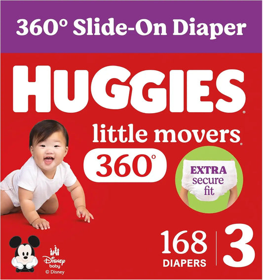 Huggies Little Movers HuggFit 360 Diapers Size 3, 168 Count (4 Packs of 42)