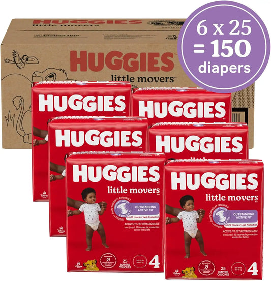 Huggies Little Movers Diapers Size 4, 150 Count (6 Packs of 25)