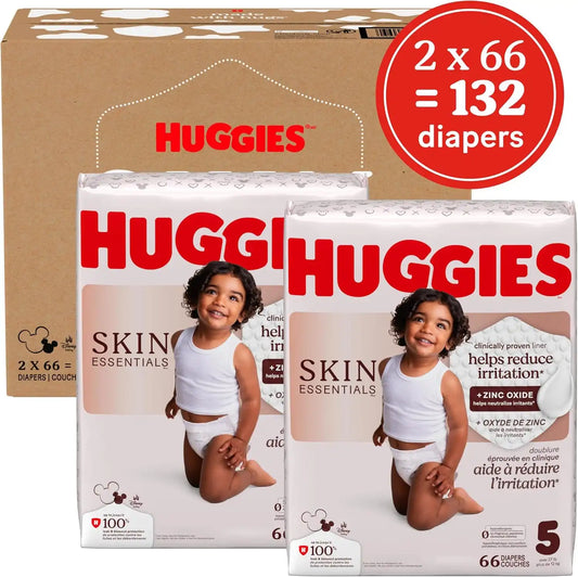 Huggies Skin Essentials Diapers Size 5, 132 Count (2 Packs of 66)