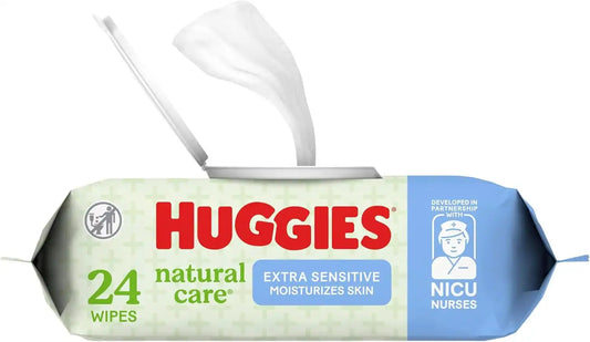 Huggies Natural Care Extra Sensitive NICU Nurse Developed Baby Wipes, Unscented, 1 Flip-Top Pack (24 Wipes Total) (Pack of 6)