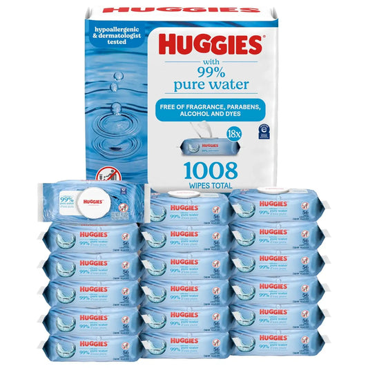 Huggies 99% Pure Water Baby Wipes, Unscented, flip-top packs, Packaging May Vary, 168 Count (Pack of 6)