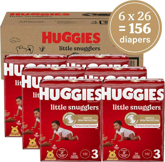 Baby Diapers Size 3 (16-28 lbs), 156ct, Huggies Little Snugglers