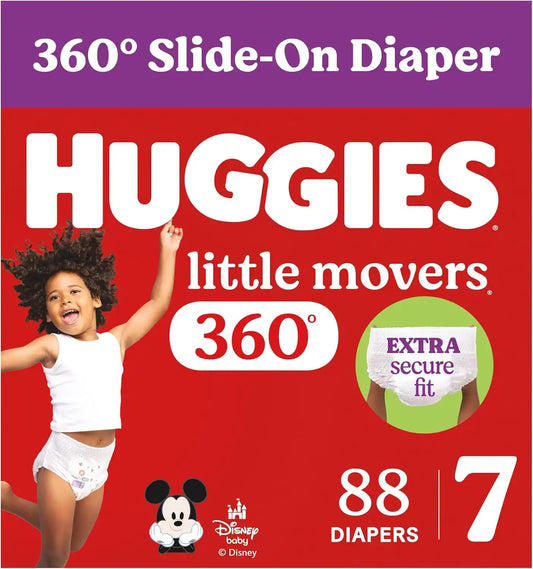 Huggies Little Movers HuggFit 360 Diapers Size 7, 88 Count (2 Packs of 44)