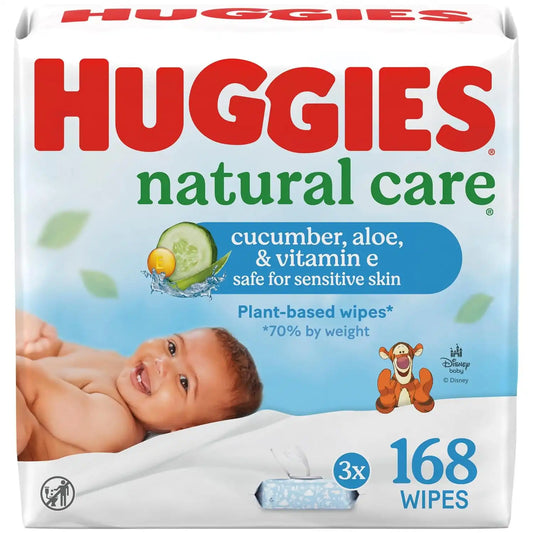 Huggies Natural Care Cucumber, Aloe & Vit E Baby Wipes, 3 Packs, 168 Wipes