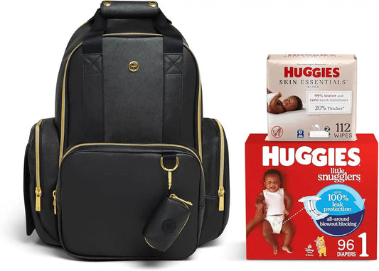Bundle of Huggies Diaper Bag + Little Snugglers Baby Diapers+ Skin Essentials Baby Wipes