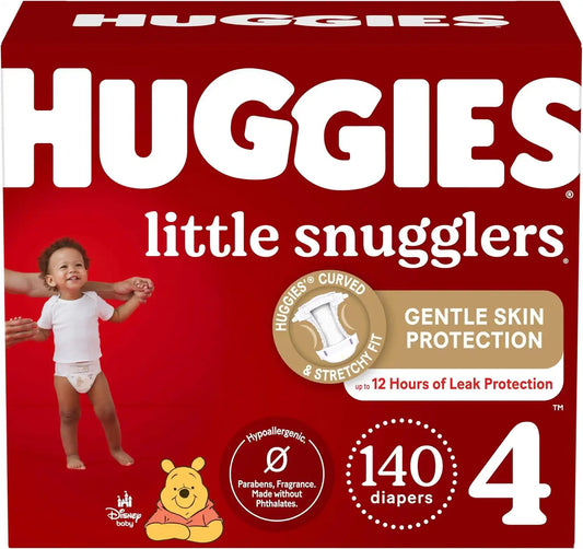 Baby Diapers Size 4 (22-37 lbs), 140ct, Huggies Little Snugglers