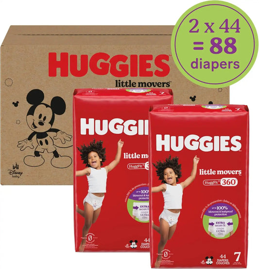 Huggies Little Movers HuggFit 360 Diapers Size 7, 88 Count (2 Packs of 44)