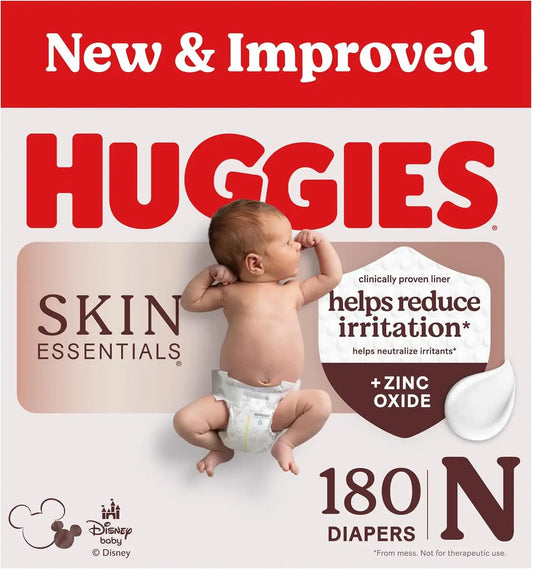 Huggies Skin Essentials Newborn Diapers, 180 Count (3 Packs of 60)