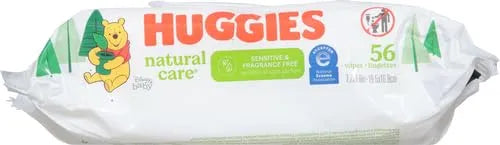 Huggies Natural Care Sensitive Baby Wipes, Unscented, Hypoallergenic, 99% Purified Water, 1 Flip-Top Pack (56 Wipes Total) (Pack of 3)