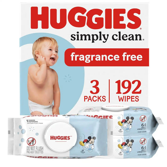 Huggies Simply Clean Baby Wipes, Unscented, 3 Packs, 192 Wipes