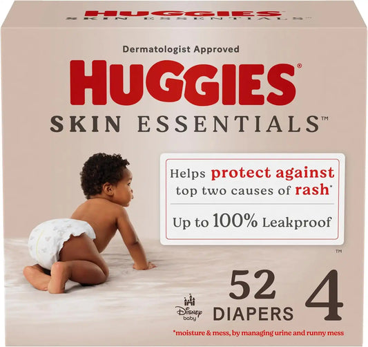 Huggies Size 4 Diapers, Skin Essentials Baby Diapers, Size 4 (22-37 lbs), 52 Count