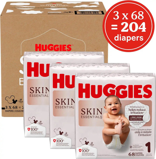 Huggies Skin Essentials Diapers Size 1, 204 Count (3 Packs of 68)