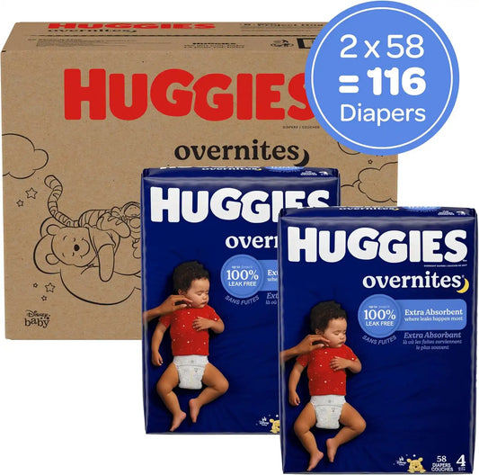 Huggies Overnites Diapers Size 4, 116 Count (2 Packs of 58)