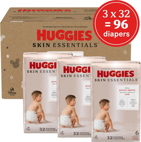 Huggies Size 6 Diapers, Skin Essentials Baby Diapers, Size 6 (35+ lbs), 96 Count (3 Packs of 32)