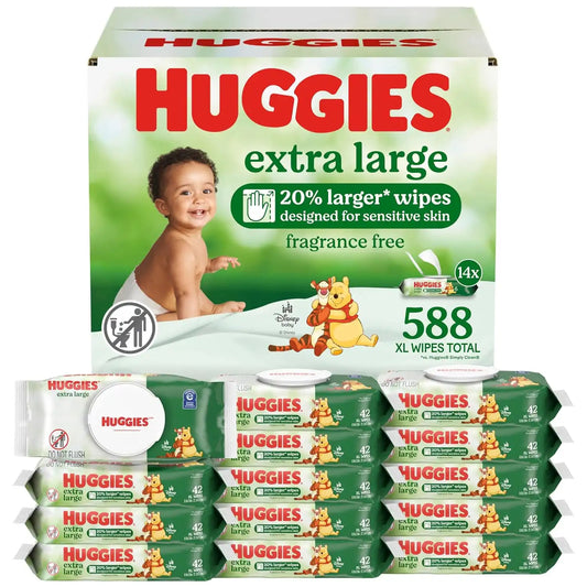Huggies Extra Large Baby Wipes, Unscented, 14 Flip-Top Packs, 588 XL Wipes Total, Packaging May Vary