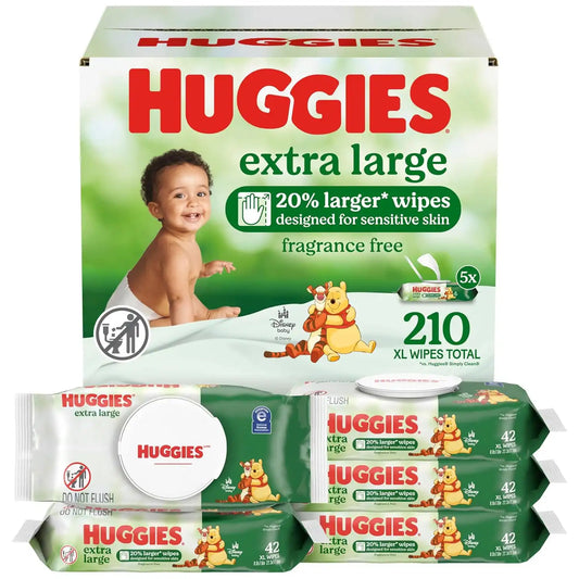 Huggies Extra Large Baby Wipes, Unscented, 5 Packs, 210 Wipes