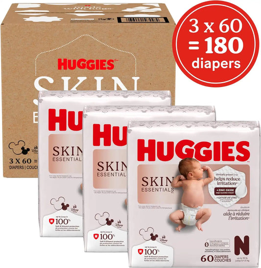 Huggies Skin Essentials Newborn Diapers, 180 Count (3 Packs of 60)